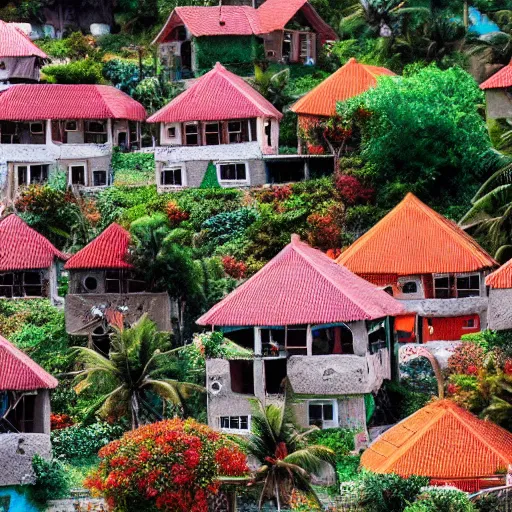 Prompt: houses made out of coral reef, small village