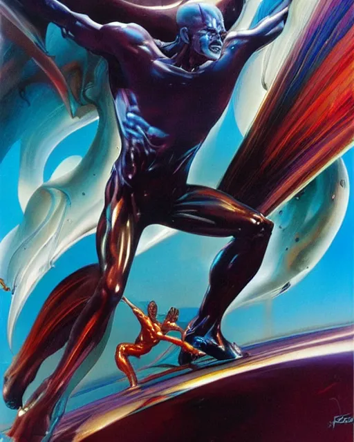 Image similar to silver surfer by peter andrew jones, hyper detailed