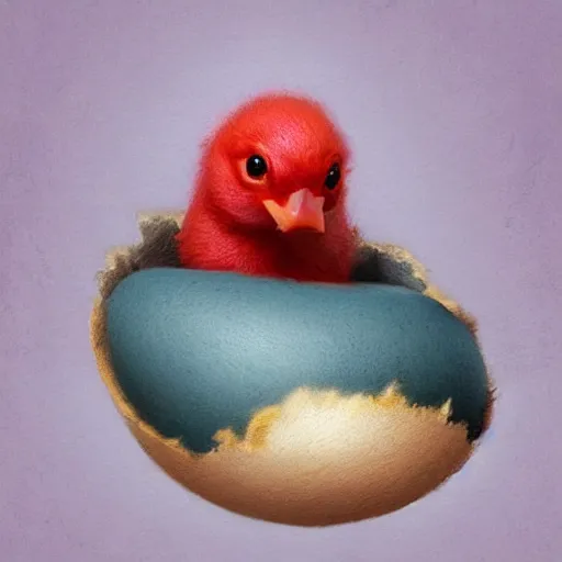 Prompt: cute plush chicken is hatching from a super cute egg. Detailed digital art by greg rutkowski, Thomas kinkade, Keith Parkinson, Marc Simonetti, artstation, so cute, cgsociety, 8k, HD