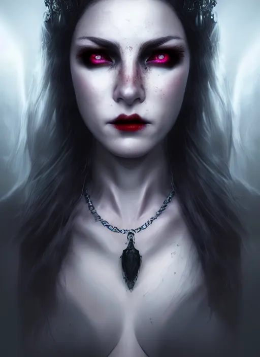 Prompt: beautiful full shot portrait vampire queen blood highly detailed CGsociety subtle concept art HDR hyper realistic volumetric lighting subsurface scattering unreal