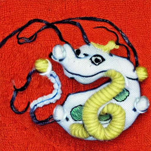 Prompt: Chinese dragon with a ball of yarn