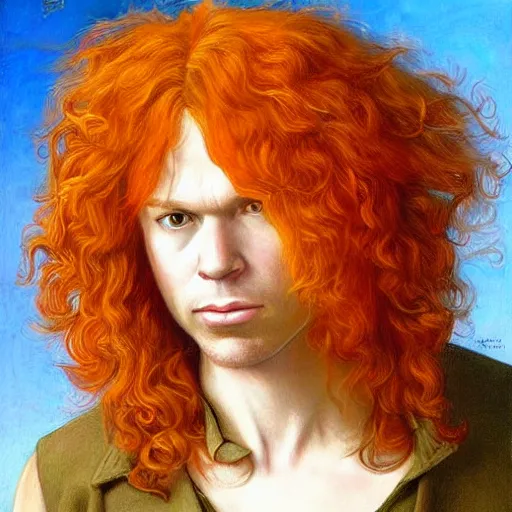 Image similar to Pre-Raphaelite portrait of American Actor Carrot Top, Artgerm