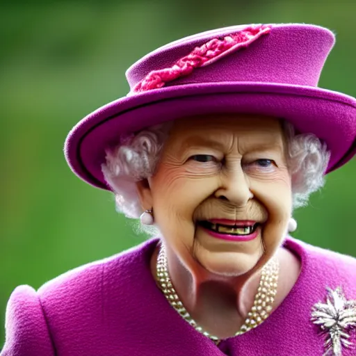 Prompt: queen elizabeth ii screaming at a kitten, canon eos r 3, f / 1. 4, iso 2 0 0, 1 / 1 6 0 s, 8 k, raw, unedited, symmetrical balance, wide angle