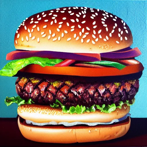 Prompt: oil painting of a burger king