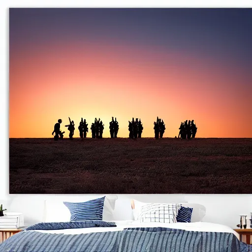 Image similar to an army of a million Barrack Obama’s on the battlefield with a beautiful sunset in the distance behind them, high contrast 4k hd photograph,