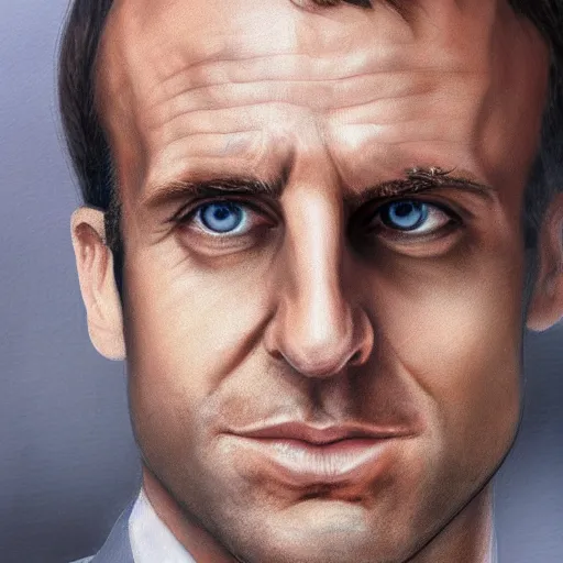 Image similar to photorealistic portrait of emmanuel macron as a sad pathetic alpha male, immature, fantasy, ugly, depth of field, bokeh, soft focus, detailed, soft glow, caravagio, high contreast, art by artgerm