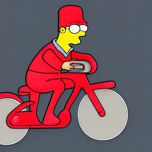 Image similar to homer Simpson riding a red bike, detailed , award winning, art, 8k