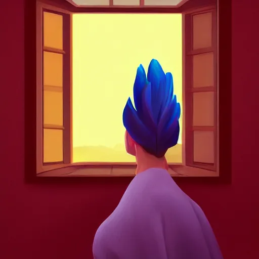 Image similar to closeup, giant flower head, woman next to modern windows, luxury apartment, surreal photography, dramatic light, impressionist painting, digital painting, artstation, james gilleard