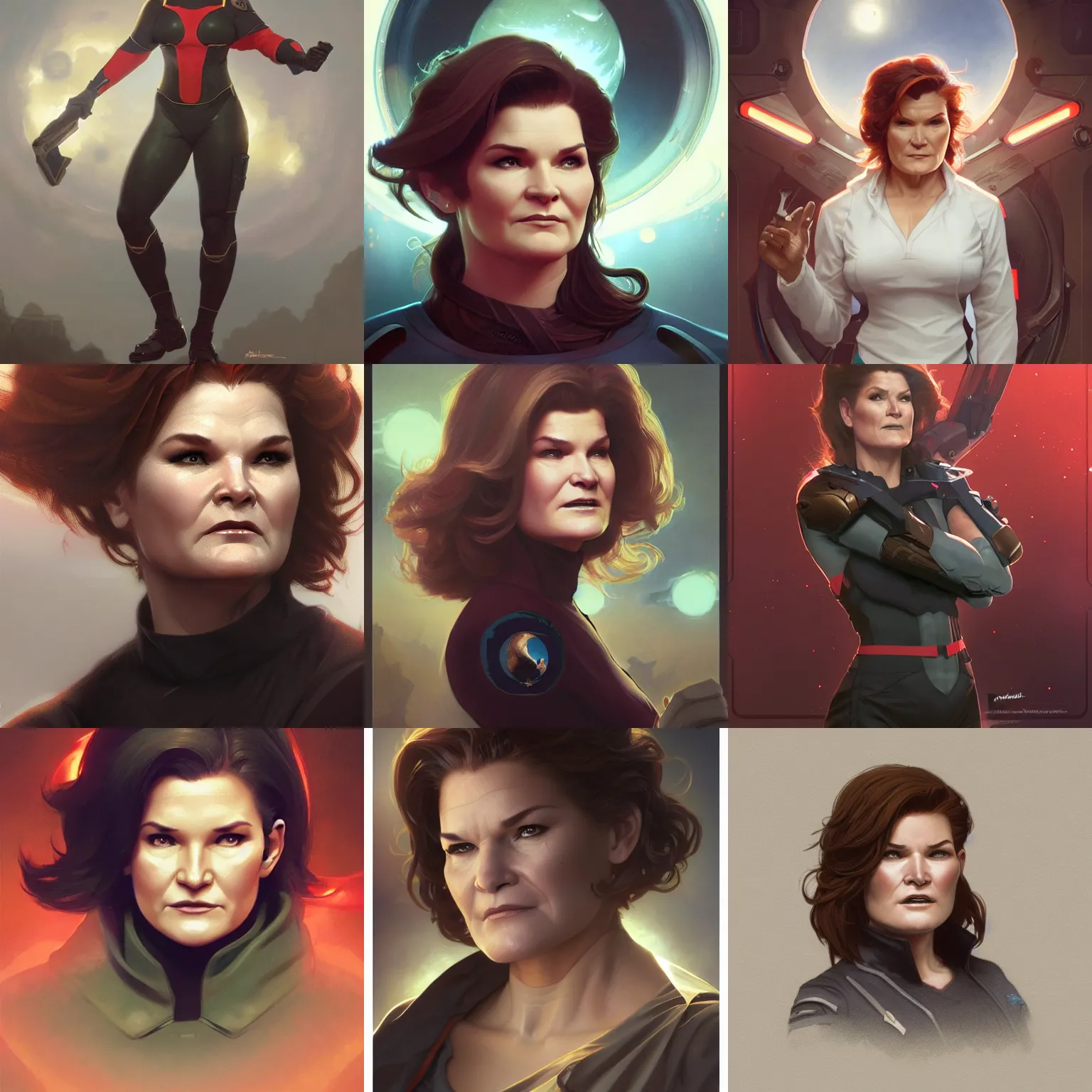 Prompt: kate mulgrew batrack obama, jupiter, octane render, highly detailed, digital painting, artstation, concept art, smooth, sharp focus, illustration, art by artgerm and greg rutkowski and alphonse mucha and william - adolphe bouguereau