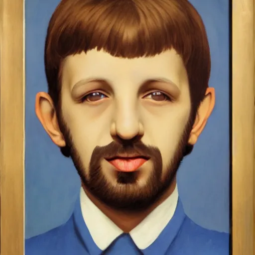 Prompt: painting of a young ringo starr by rene magritte, hd, 4 k, detailed, award winning