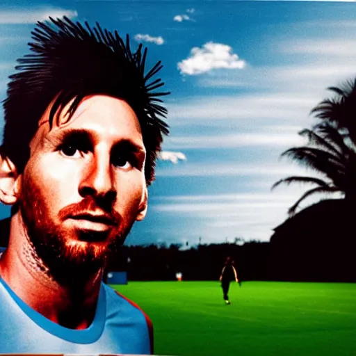 Image similar to a portrait of lionel messi in a scenic environment by vito acconci