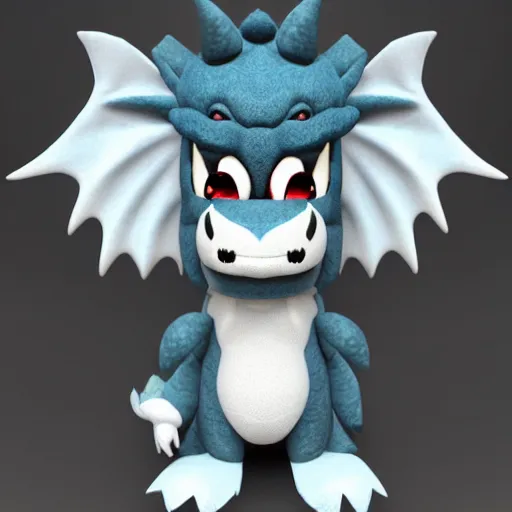 Prompt: a cute fumo plush dragon imp in a traditional pattern, mastermind behind the great icecream robbery of rainbow island, gothic, vray