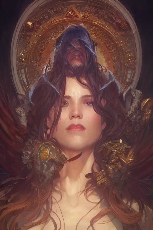 Prompt: portrait of the god of gaming, D&D, fantasy, highly detailed, digital painting, artstation, concept art, smooth, sharp focus, illustration, art by artgerm and greg rutkowski and alphonse mucha