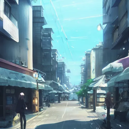 Image similar to city street,by Makoto Shinkai