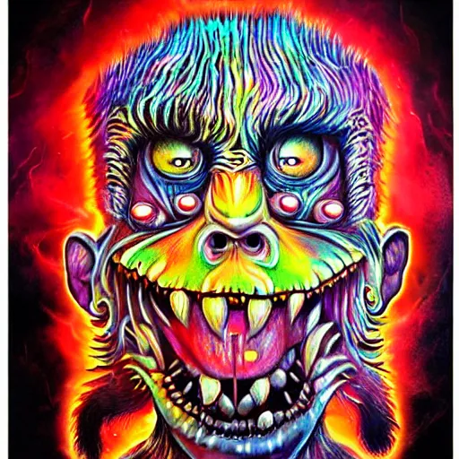 Prompt: a monster that looks like brian redban, airbrush art, shamanic horror lsd art, by basuki abdullah