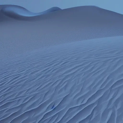 Prompt: a hyper realistic matte painting of desert dunes with blue outlines, trending on artstation, blue color scheme