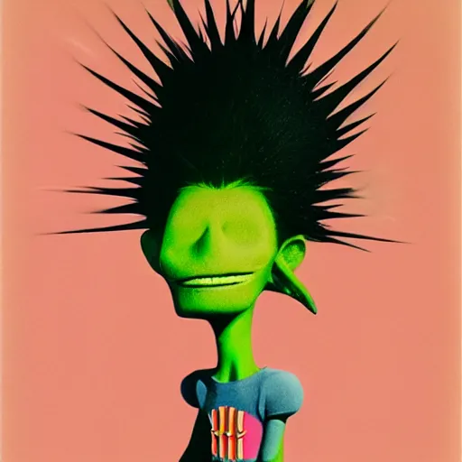 Image similar to a pink punk rock alien with spiked hair, an airbrush painting by Jamie Hewlett, cgsociety, symbolism, antichrist, aesthetic, 8k