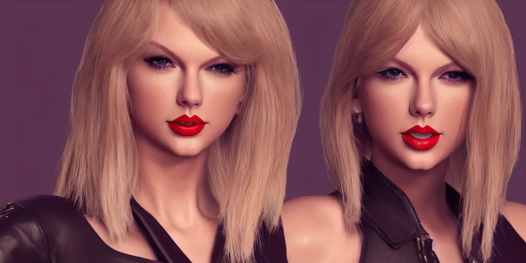 Image similar to character sheet of Taylor swift as a member of KDA, 3d render, octane render, 4K, volumetric, trending on art station