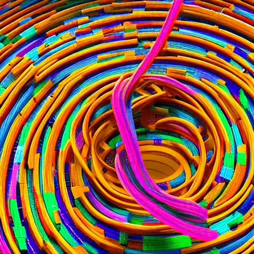 Image similar to planet made out of interconnected colorful rubber bands, photo, portrait, intricate, 8 k highly professionally detailed, hdr, cgsociety