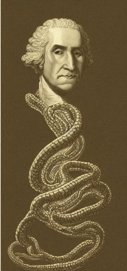 Prompt: george washington head disturbing scary long body dark body horror scary snake serpent horns head cosmic horror lovecraftian