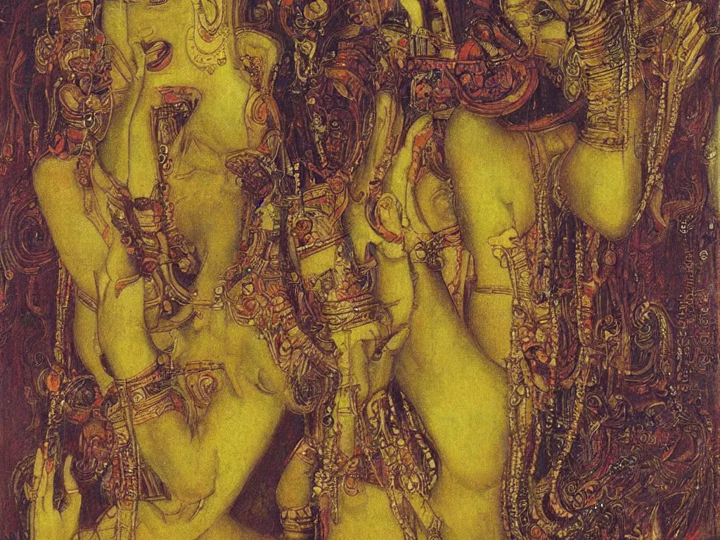 Image similar to portrait of an apsara. painting by ernst fuchs