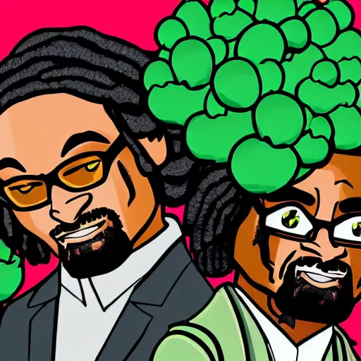 Image similar to lego snoop dogg and wizz khalifa surrounded by bunches of broccoli dean, roger digital art style