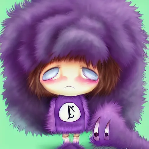 Image similar to purple fluffy cute chibi monster, digital art, very adorable