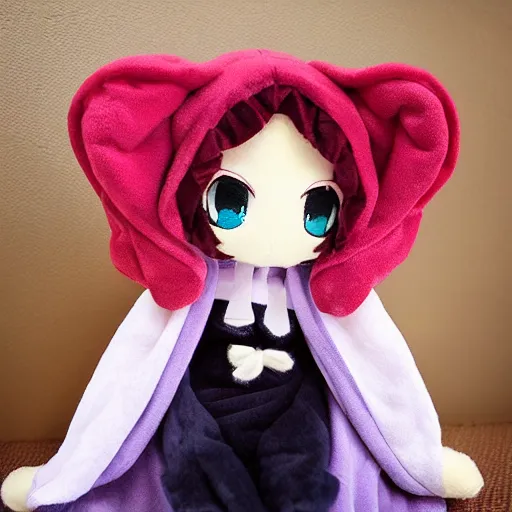 Image similar to cute fumo plush of an angel girl shrouded in a dark hoodie