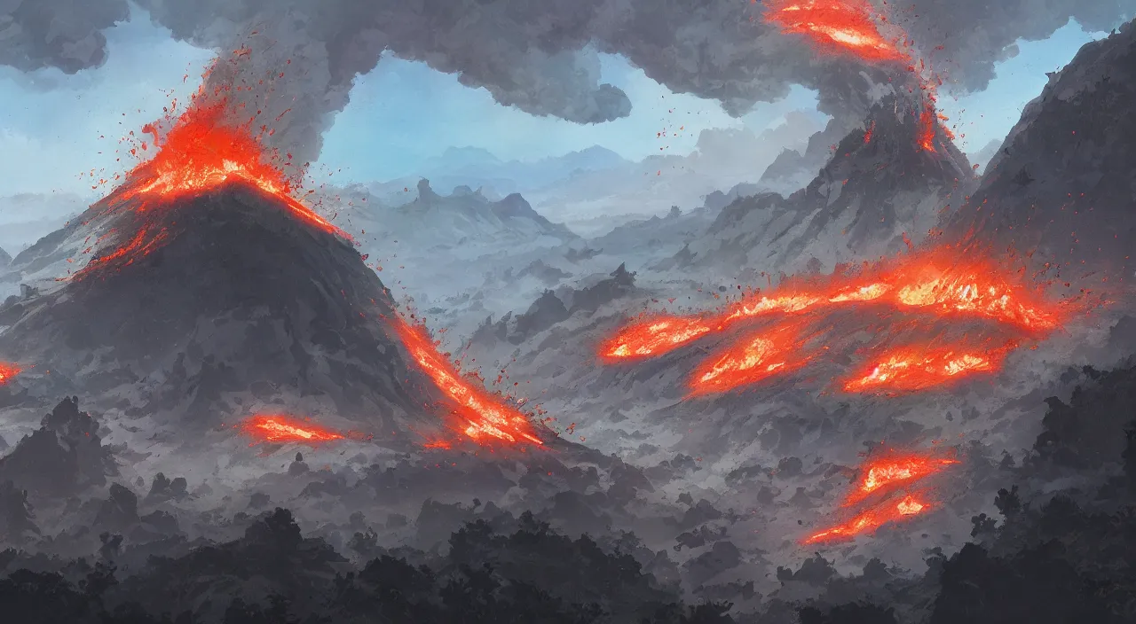 Prompt: volcanic biome, by studio ghibli and greg rutkowski,