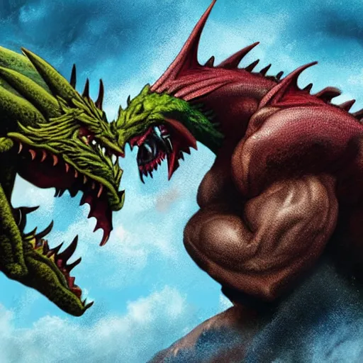 Prompt: ogre fighting a dragon