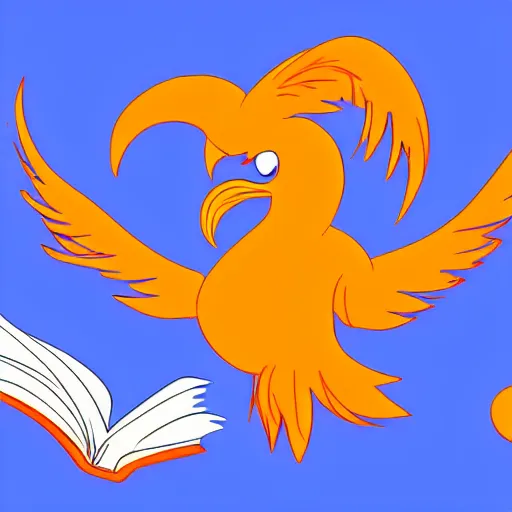 Prompt: A small cute adorable phoenix reading a book at a university digital art raytracing