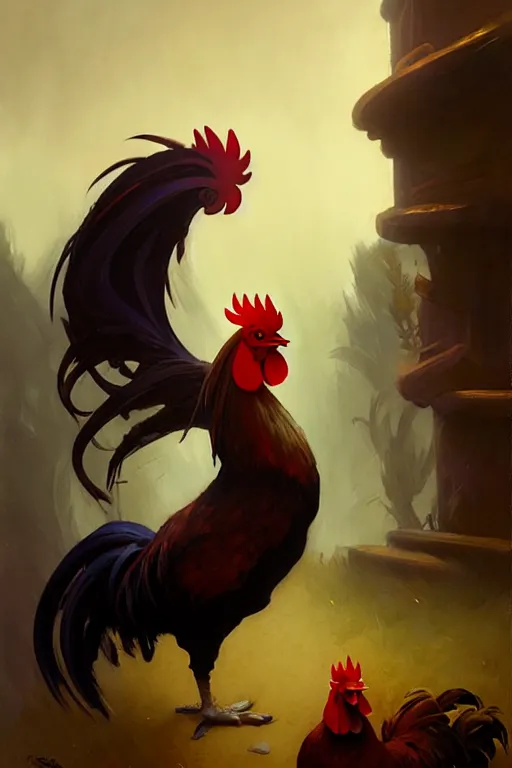 Prompt: rooster familiar by bayard wu, anna podedworna, gaston bussiere, greg rutkowski