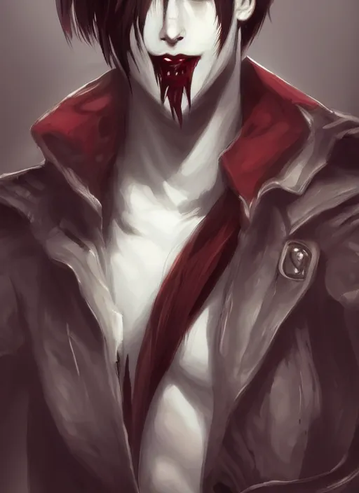 Image similar to detailed beautiful cool male character art depicting a vampire monster, concept art, depth of field, on amino, by sakimichan patreon, wlop, weibo, bcy. net, newgrounds high quality art on artstation.