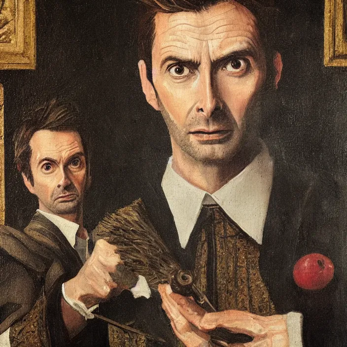 Prompt: dr. who, david tennant, early netherlandish painting