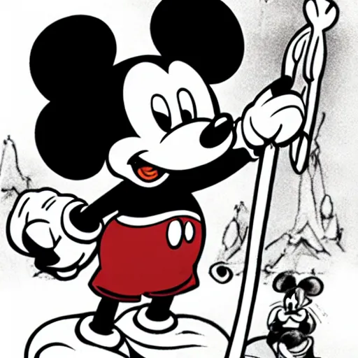 Prompt: mickey mouse being given a viking funeral