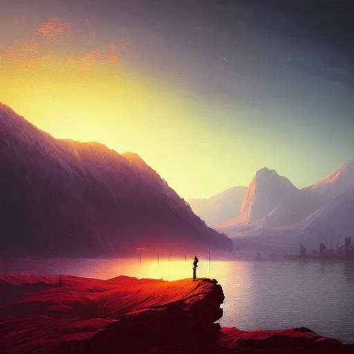 Image similar to A Landscape by Alena Aenami and Caspar David Friedrich