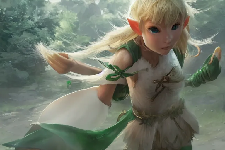 Prompt: a blonde elf wearing a green tunic running away from a flock of white chickens , made by Stanley Artgerm Lau, WLOP, Rossdraws, ArtStation, CGSociety, concept art, cgsociety, octane render, trending on artstation, artstationHD, artstationHQ, unreal engine, 4k, 8k,