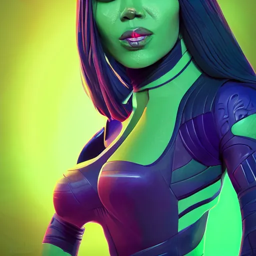 Image similar to gamora (Guardians of the Galaxy) by beeple, Pi-Slices and Kidmograph, beautiful digital illustration