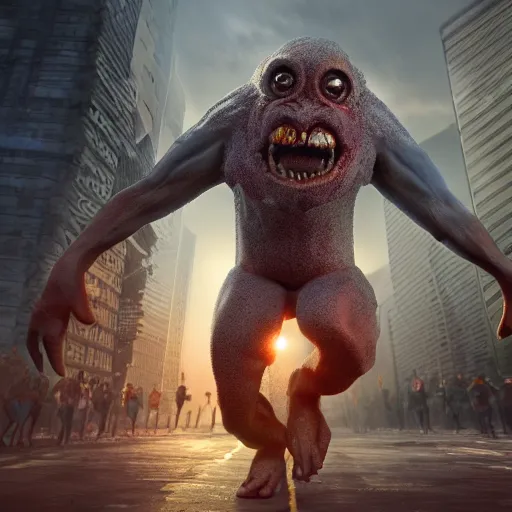 Image similar to HD, strange stock photo of a cyclops monster running a marathon, CGsociety, 3dcg, trending on ArtstationHD, artstation, highly detailed, rendered image