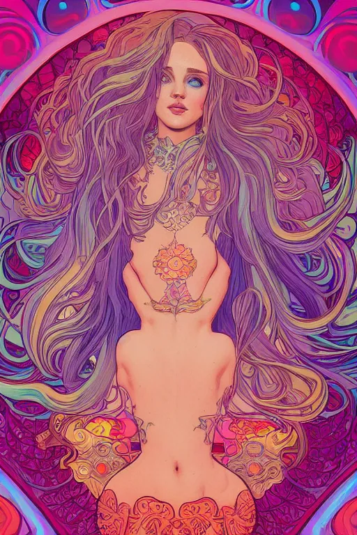 Image similar to a beautiful psychedelic mermaid, symmetrical features, cinematic lighting, soft bokeh, fantasy, modern, colourful, highly detailed, digital painting, artstation, deviantart, concept art, sharp focus, illustration, by alphonse mucha