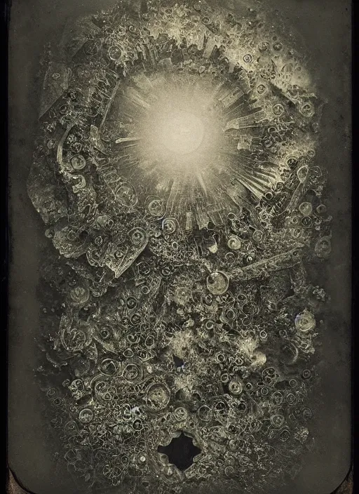 Prompt: old wetplate daguerreotype explosion of data fragments, fractal, intricate, elegant, highly detailed, parallax, leica, medium format, subsurface scattering, by jheronimus bosch and greg rutkowski and louis jacques mande daguerre