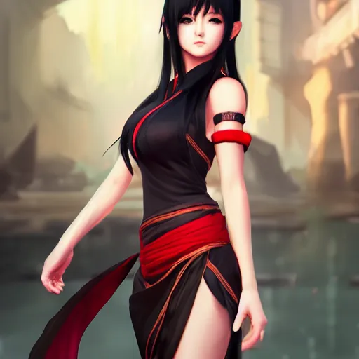 Prompt: oriental dress of tifa lockhart by wlop, rossdraws, mingchen shen, bangkuart, sakimichan, yan gisuka, jeongseok lee, artstation, 4k