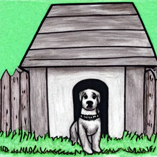 Prompt: a badly drawn dreary dog house