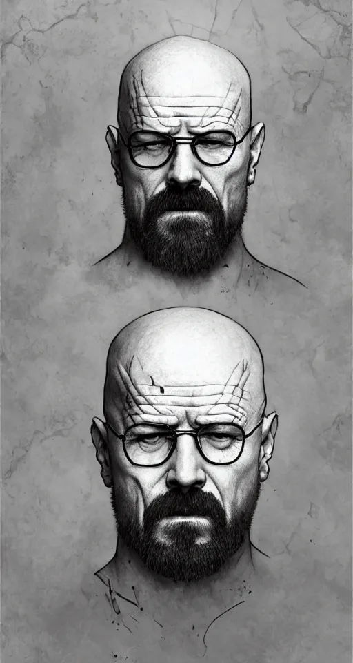 Image similar to Heisenberg as Kratos, highly detailed, digital painting, artstation, concept art, smooth, sharp focus, illustration, ArtStation, art by artgerm and greg rutkowski and alphonse mucha and J. C. Leyendecker and Edmund Blair Leighton and Katsuhiro Otomo and Geof Darrow and Phil hale and Ashley wood and Ilya repin and Charlie Bowater