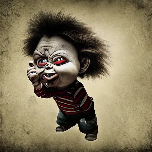 Image similar to cartoon painting of chucky by michal karcz