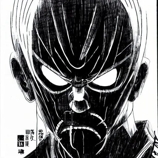 Image similar to Shinzo Abe looking sinister, by Tsutomu Nihei, highly detailed