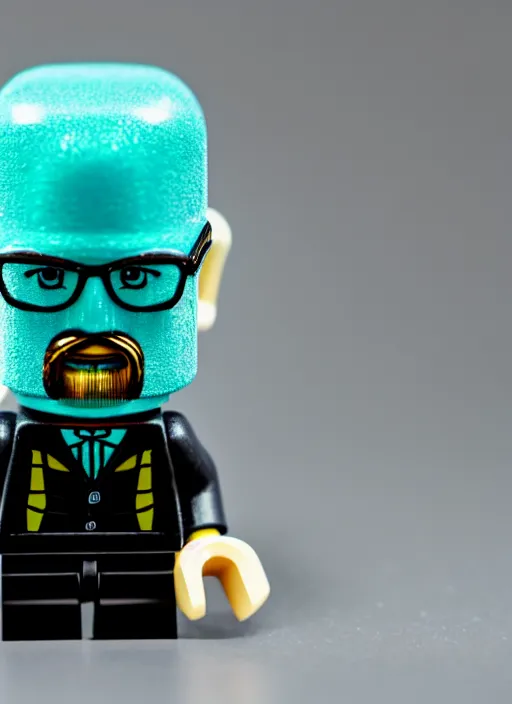 Image similar to macro photo still of lego walter white, 8 k, studio lighting, left side key light, product shot