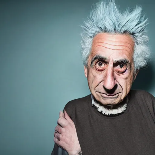 Image similar to Studio photograph of Rick Sanchez from Rick & Morty, taken by Annie Leibovitz