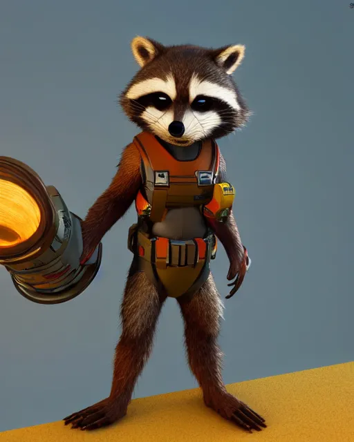 Image similar to rocket raccoon, octane render, 3d, cinematic, rim lighting, 8k, 4k