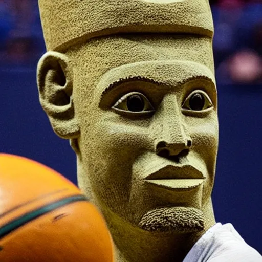 Prompt: Stephen curry as an Easter island head statue